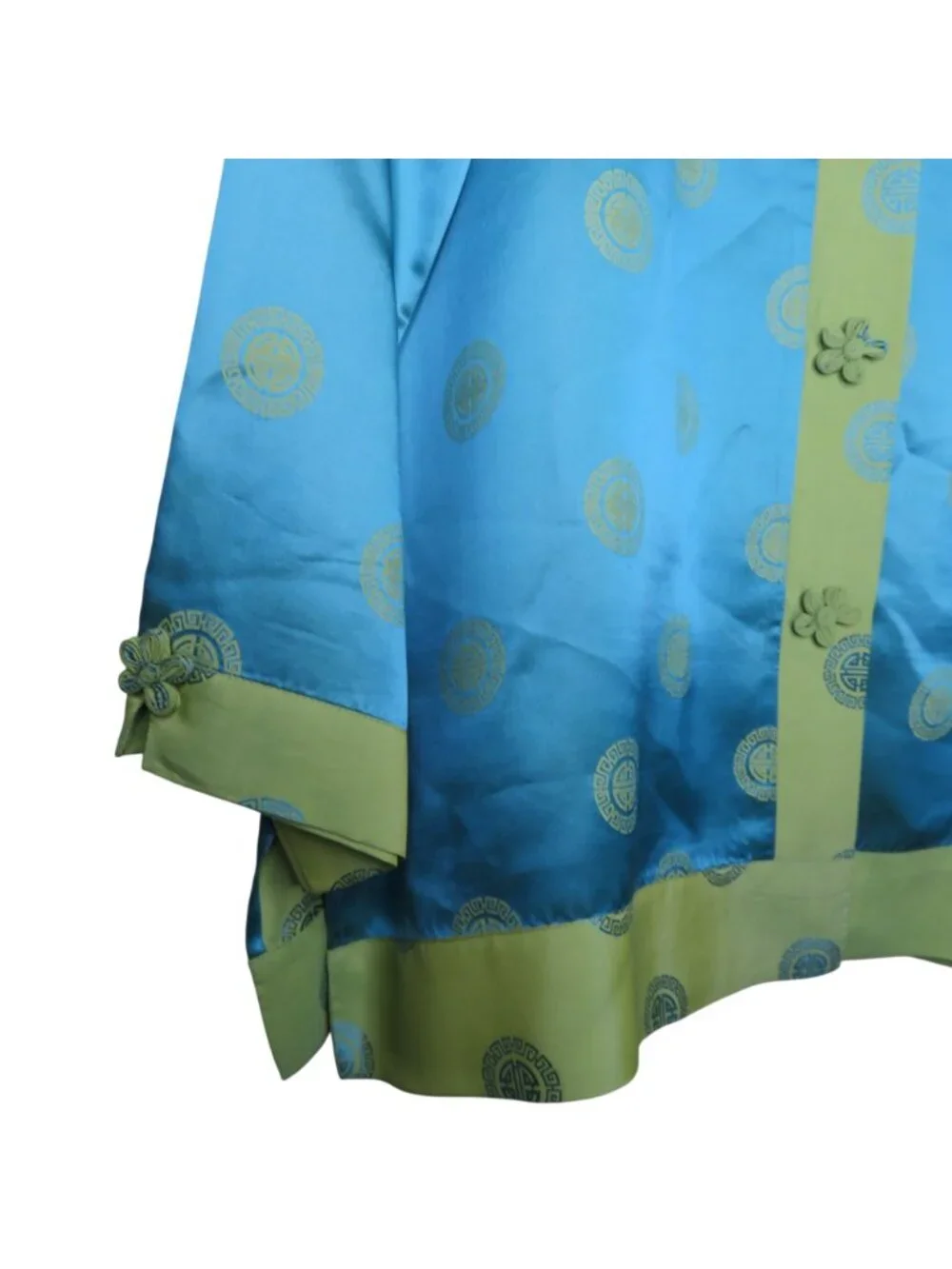 Soft Surroundings Blue Green Silk Blend Pajama Set Embroidered Floral Accents